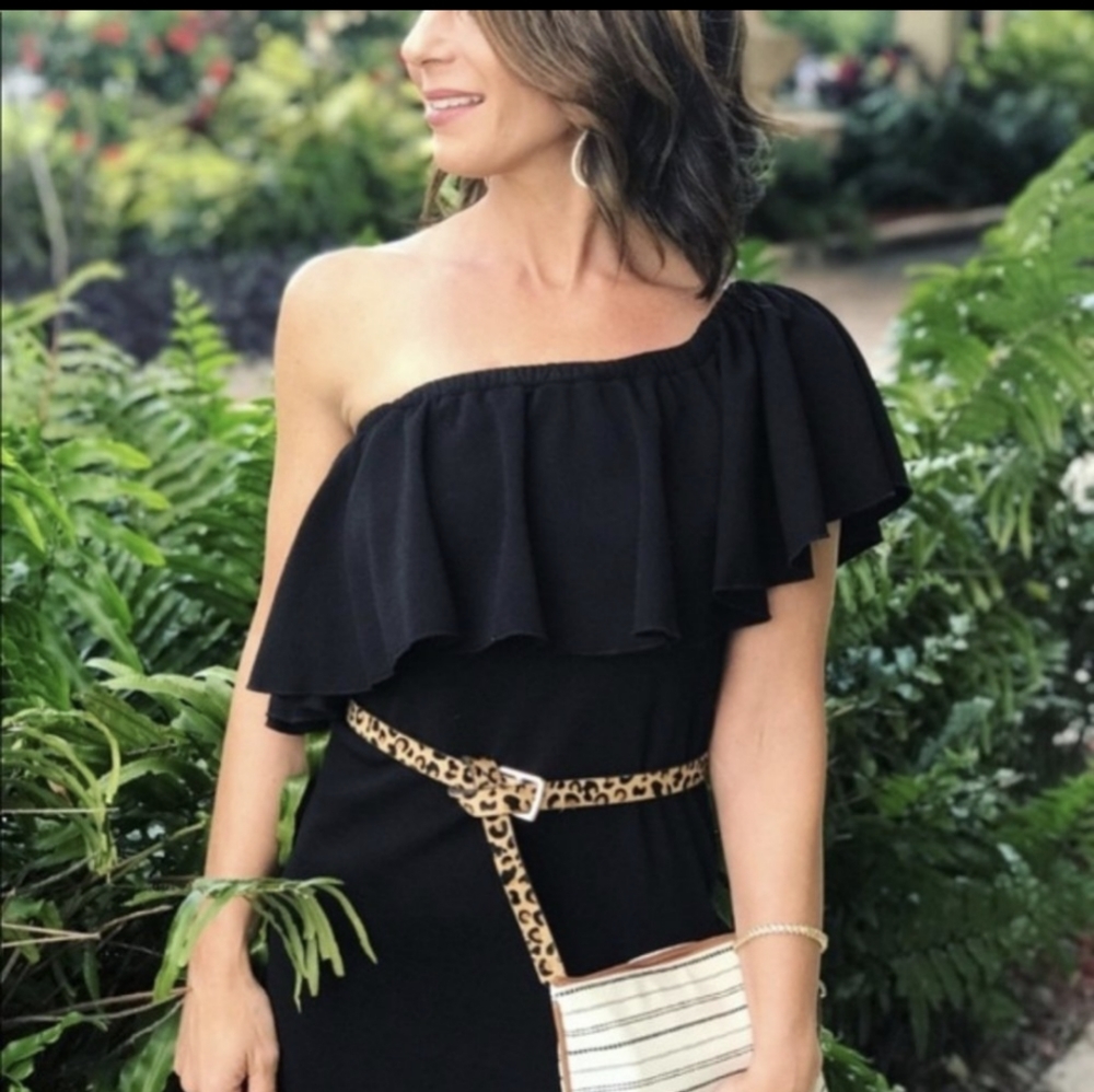 LuLaRoe Cici navy blue ruffled off shoulder mermaid skirt midi dress siz…